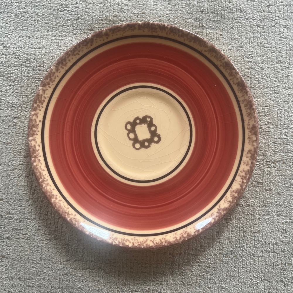 Vintage K&G Luneville France Ceramic Saucer Terracotta Speckled Rim 6.25in